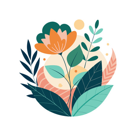 Abstract floral arrangement with geometric shapes in a modern flat design styleのイラスト素材