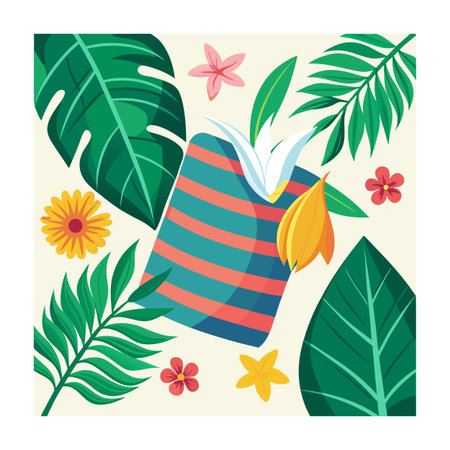 Tropical plants and object arrangement stock image for summer graphic designのイラスト素材