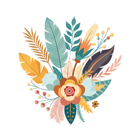 Vector floral bouquet illustration with muted earthy tones and a clean isolated white background.のイラスト素材