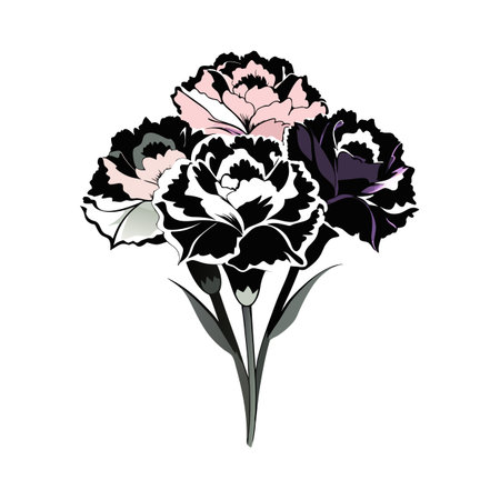 Stylized bouquet of carnations with varied colors on a clean white backgroundのイラスト素材