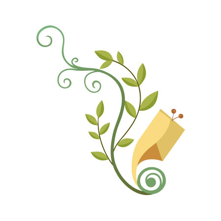 Botanical Swirl Design with Leaves and Flower in Soft Green and Yellow Tonesのイラスト素材