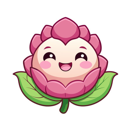 Cute cartoon flower character with a happy expression on a white background studio shotのイラスト素材