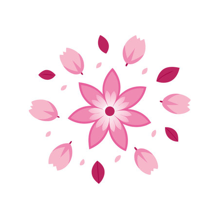 Minimalist pink flower and petals design, perfect for backgrounds or decorative elementsのイラスト素材