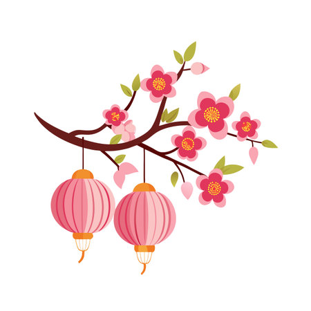 Cherry Blossoms and Lanterns: A Celebration of Spring and Traditionのイラスト素材