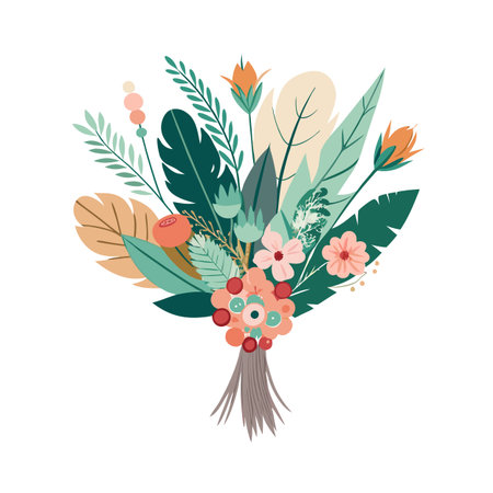 Elegant Floral Bouquet Vector Illustration with Botanical Elements and Delicate Color Paletteのイラスト素材