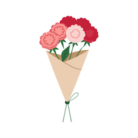 A bouquet of stylized roses wrapped in paper, isolated on a white backgroundのイラスト素材