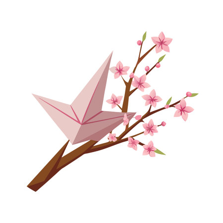 Origami Crane Nestled Among Cherry Blossoms: A Symbol of Peace and Springのイラスト素材
