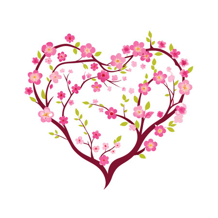 Heart Shaped Cherry Blossom Tree Illustration for Valentine's Day or Spring Conceptsのイラスト素材
