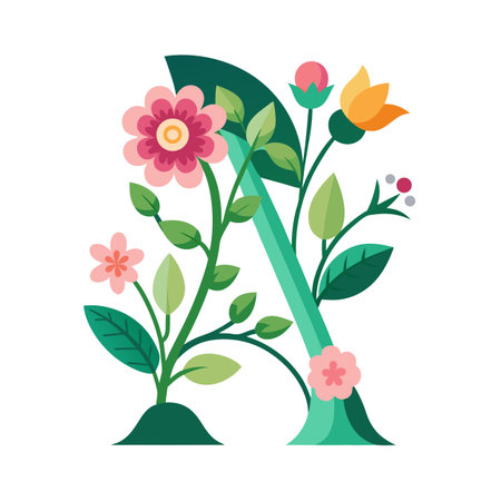 Floral Letter A Illustration: Decorative Alphabet with Spring Flowers and Greeneryのイラスト素材