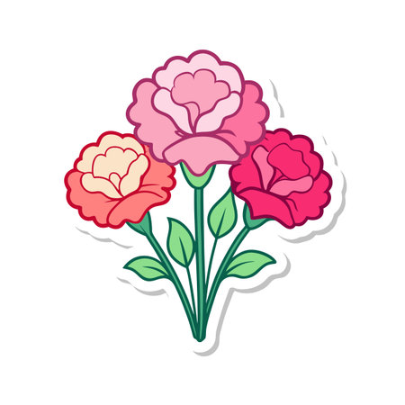 Stylized Flower Sticker with Pink Blooms and Green Stems for Crafts and Decorationのイラスト素材