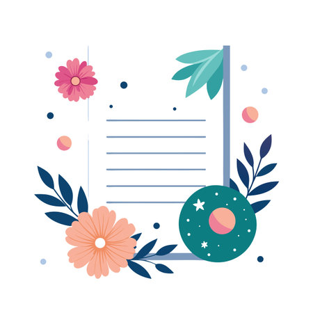 Floral Frame with Lined Paper, Colorful Flat Design Elements for Creative Projectsのイラスト素材