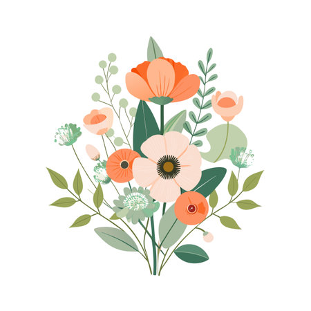 Delicate floral bouquet illustration with pastel colors and modern, flat design on a white backgroundのイラスト素材
