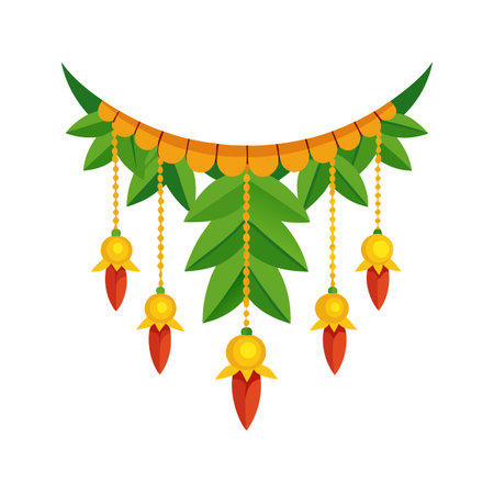 Festive hanging decoration with leaves and pendant elements on white backgroundのイラスト素材