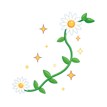 Whimsical daisy vine with stars on a white backdrop illustrationのイラスト素材