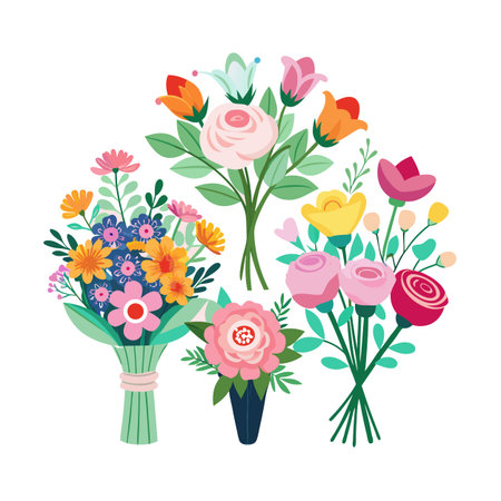 Colorful Floral Bouquets: A Vibrant and Cheerful Collection of Flower Arrangementsのイラスト素材
