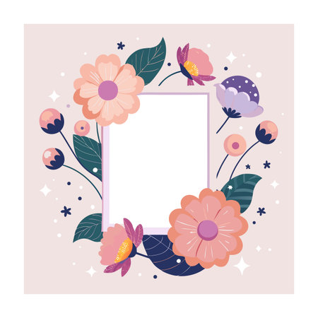Floral frame with a white space in flat style on a light backgroundのイラスト素材