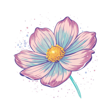 Isolated stylized flower illustration with pastel colors and textured details for creative projectsのイラスト素材