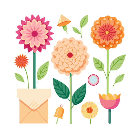 Floral Design: Flat Vector Graphic with Pink, Orange, and Peach Flowersのイラスト素材