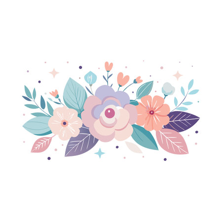 Elegant floral arrangement with pastel flowers and leaves, ideal for backgrounds and design projectsのイラスト素材