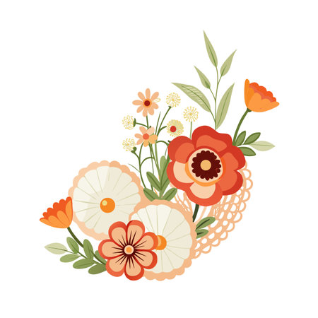 Elegant Floral Arrangement of Poppies and Daisies with Greenery on White Backgroundのイラスト素材