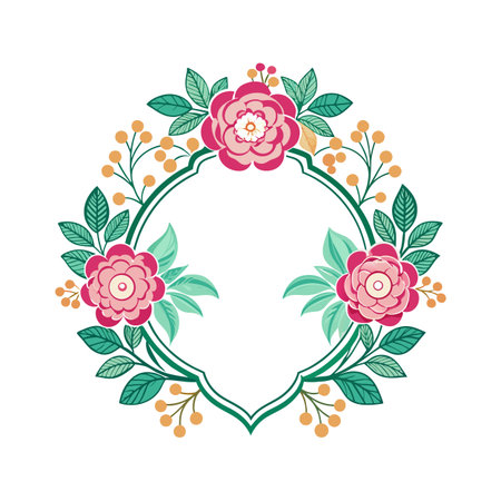 Floral Vector Wreath with Roses and Berries for Invitation and Greeting Card Designのイラスト素材