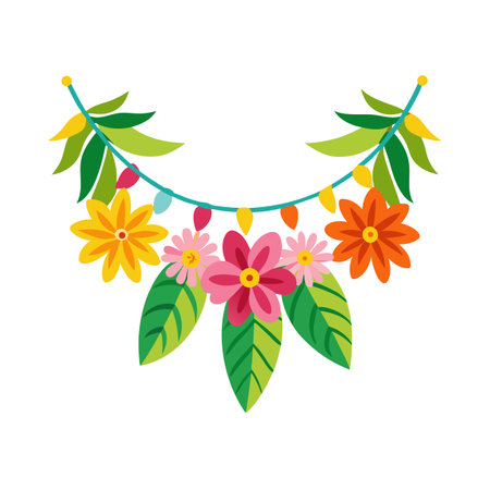 Stylized Floral Garland with Festive Lights for Celebrations and Decorationsのイラスト素材