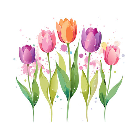 Watercolor Tulips: A Vibrant Floral Arrangement for Springtime Designs and Creative Projectsのイラスト素材
