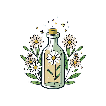 Daisies in a Bottle: An Illustration for Floral Design and Natural Productsのイラスト素材