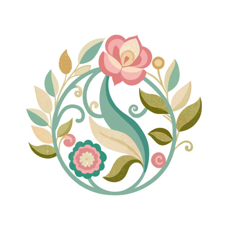 Elegant floral wreath with rose and leaves in pastel colors on a white backgroundのイラスト素材
