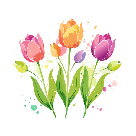 Watercolor Tulips Illustration: A Fresh Springtime Bouquet with Pastel Colorsのイラスト素材