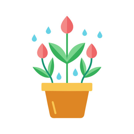 Flat Design Illustration of Flowers in a Pot with Water Droplets Falling Downのイラスト素材