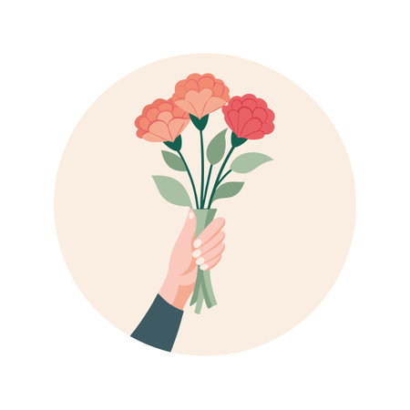 Hand holding a bouquet of flowers in flat design with a pastel color paletteのイラスト素材