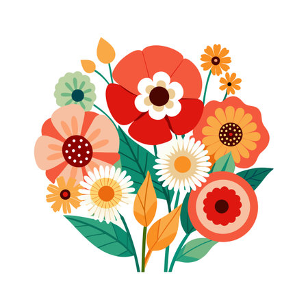 Flat Design Floral Bouquet Vector Illustration on White Background for Springtimeのイラスト素材