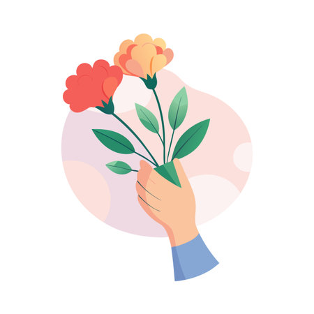 Hand Holding Bouquet of Flowers in Flat Vector Style for Greetings and Invitationsのイラスト素材