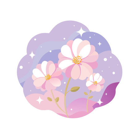 Pastel Floral Illustration with Soft Gradient Background and Sparkling Accents for Springのイラスト素材