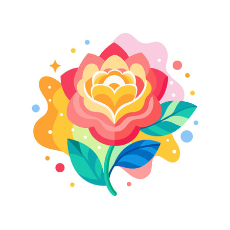 Vibrant Rose Illustration with Abstract Shapes and Cheerful Colors for Modern Designsのイラスト素材