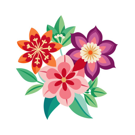 Stylized Floral Arrangement with Geometric Elements, Decorative Isolated Compositionのイラスト素材