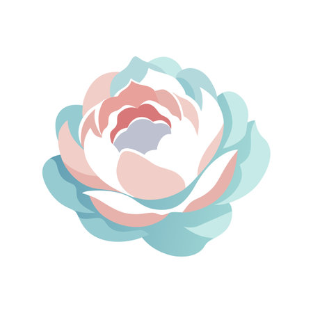 Elegant peony blossom illustration with soft pastel colors against a white backgroundのイラスト素材