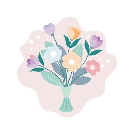 Pastel flower bouquet in vase isolated on light pink background in flat design styleのイラスト素材