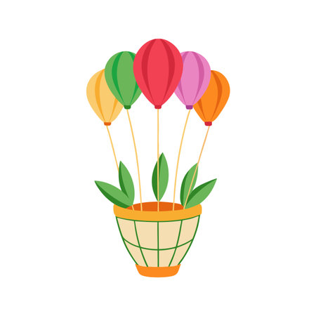 Colorful Balloon Flower Pot Arrangement on White Background for Celebrations and Decorのイラスト素材