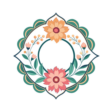 Floral decorative frame with peach and coral flowers on a white background.のイラスト素材