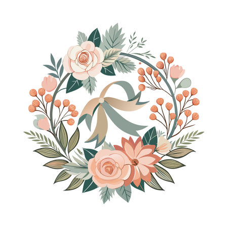 Elegant Floral Wreath with Roses and Berries for Wedding and Festive Occasionsのイラスト素材