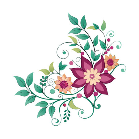 Elegant Floral Corner Ornament with Leaves and Berries for Decorative Design Elementsのイラスト素材