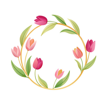 Watercolor Tulip Floral Wreath Frame for Spring, Weddings, and Celebrations on White Backgroundのイラスト素材