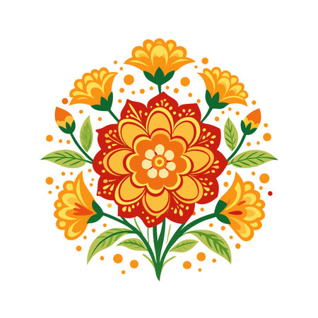 Floral Mandala Illustration Featuring Warm Colors on a White Backgroundのイラスト素材