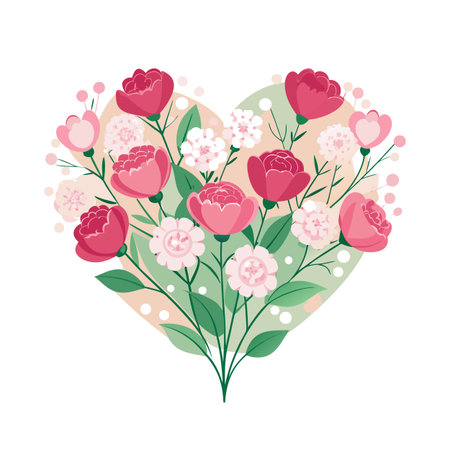 Heart Shaped Floral Arrangement Featuring Pink Roses and White Flowers for Valentine's Dayのイラスト素材