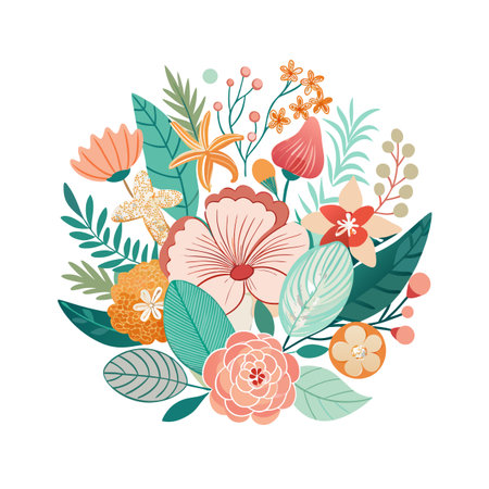 Floral bouquet illustration with tropical leaves and starfish, perfect for summer designのイラスト素材