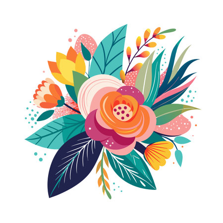 Vibrant Floral Bouquet Illustration with Modern Flat Design Style for Spring and Summerのイラスト素材