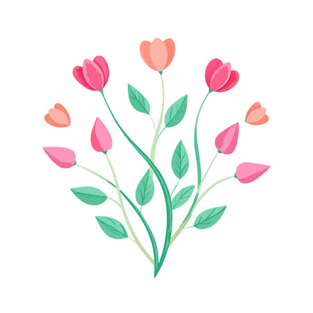 Vector illustration of floral bouquet with stylized tulips and leaves on white backgroundのイラスト素材