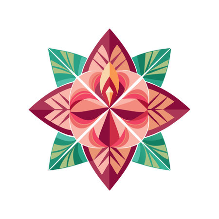 Abstract Floral Mandala Illustration in Flat Geometric Style on White Backgroundのイラスト素材